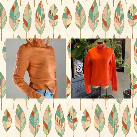Anthropologie Tisbury Orange Mock Neck Arm Snaps Fitted Wool Sweater - Picture 2 of 13